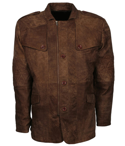 Men Quilted Elbow Suede Brown Field Jacket