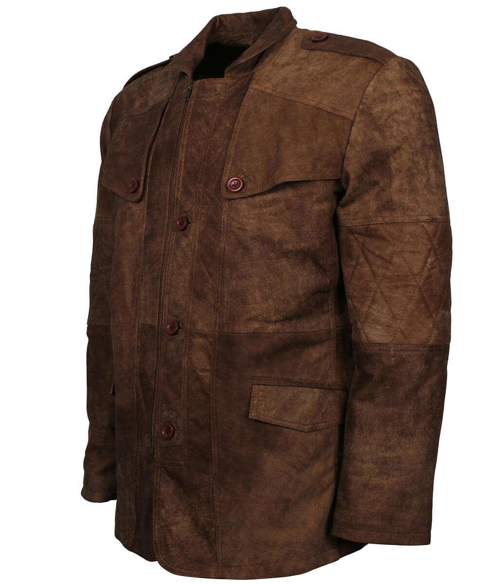 Men Quilted Elbow Suede Brown Field Jacket