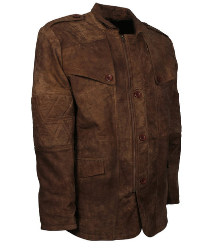 Men Quilted Elbow Suede Brown Field Jacket