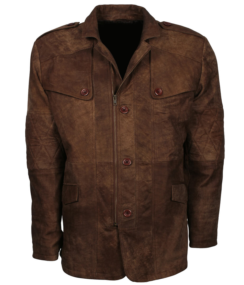 Men Quilted Elbow Suede Brown Field Jacket