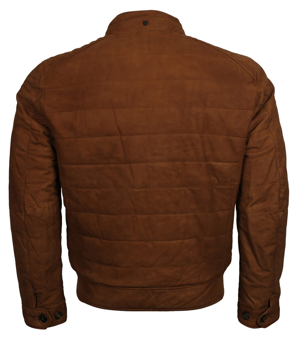 Men Quilted Tobacco Brown Suede Bomber Jacket