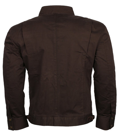 Men Ribbed Sleeve Dark Brown Cotton Jacket