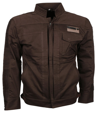 Men Ribbed Sleeve Dark Brown Cotton Jacket
