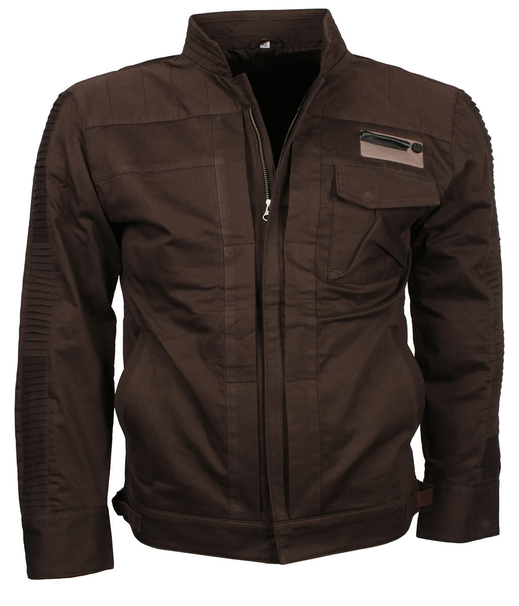 Men Ribbed Sleeve Dark Brown Cotton Jacket