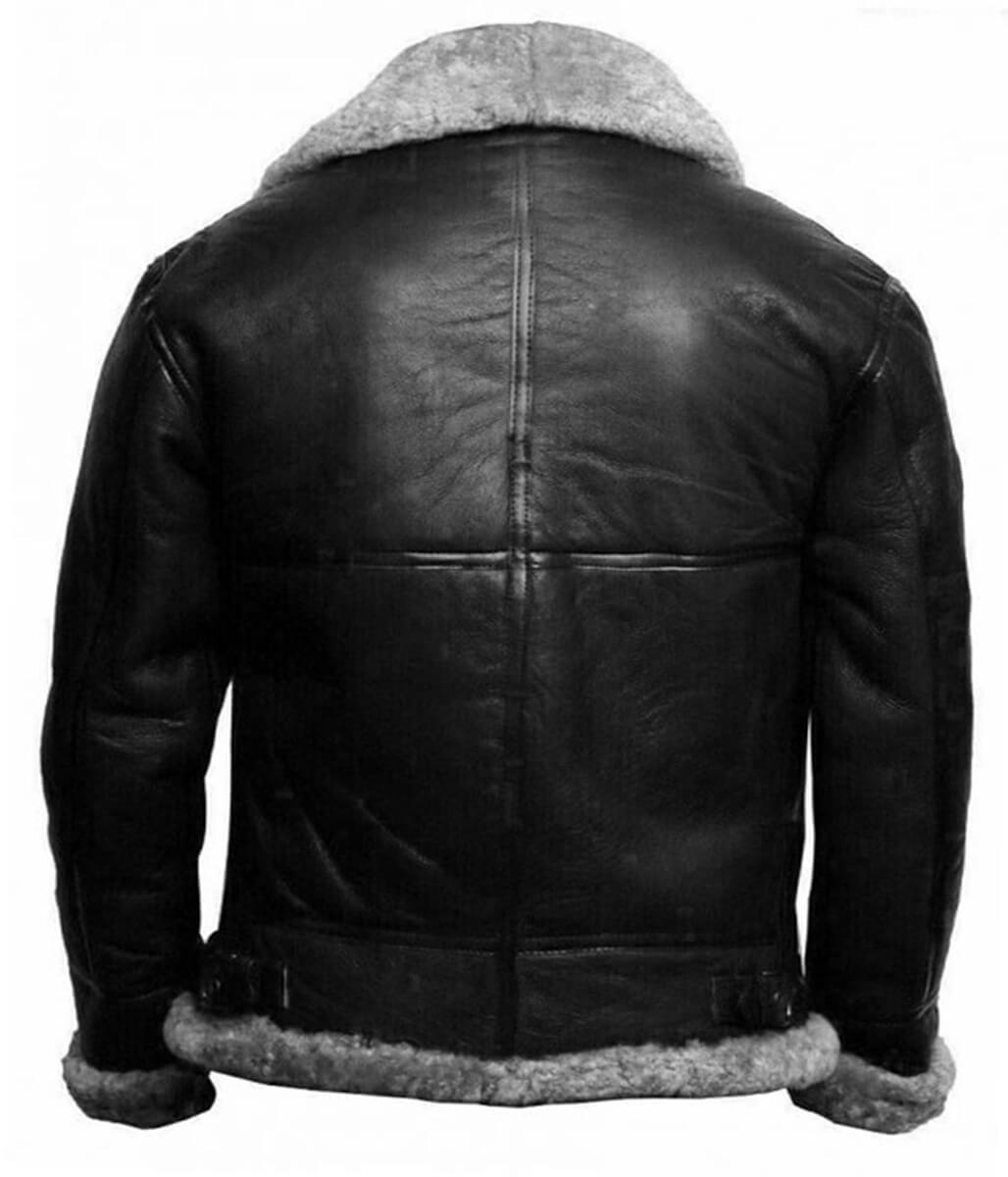 Men’s B3 Bomber Aviator Sheepskin Black Leather Fur Jacket