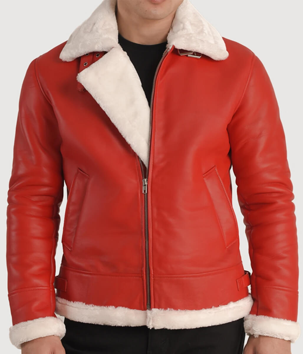 Men’s Red B3 Aviator Bomber Leather Jacket