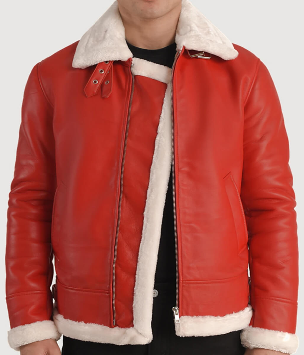 Men’s Red B3 Aviator Bomber Leather Jacket