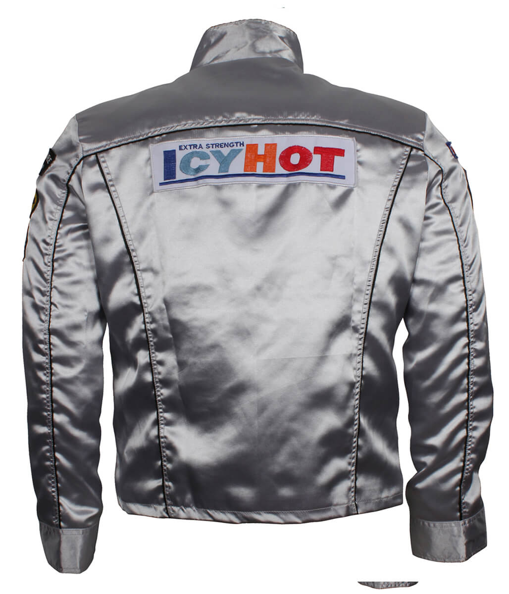 Men Silver Satin Ricky Bobby Icy Hot Racing Jacket