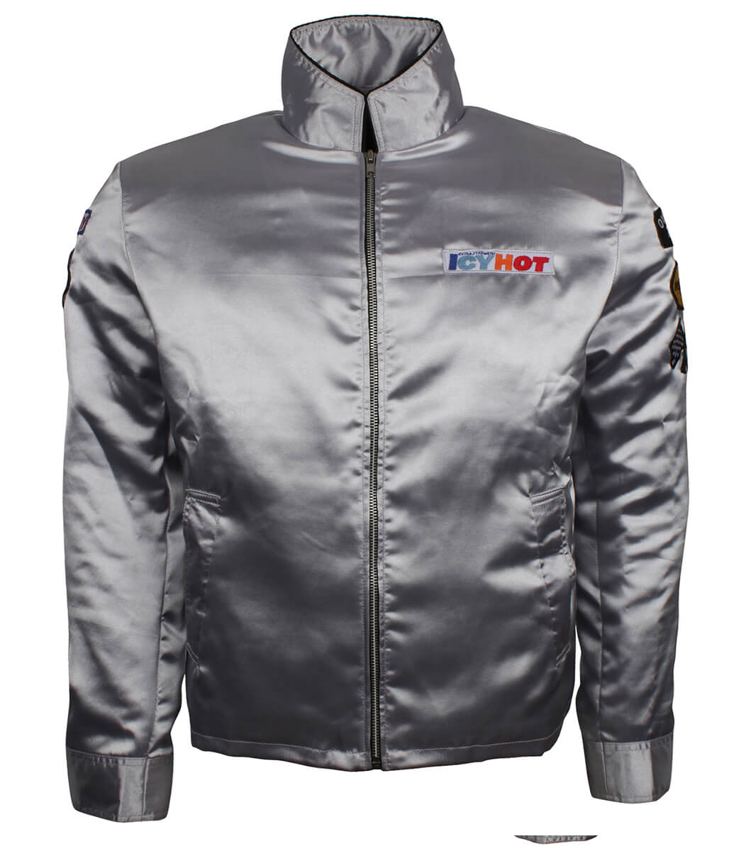 Men Silver Satin Ricky Bobby Icy Hot Racing Jacket