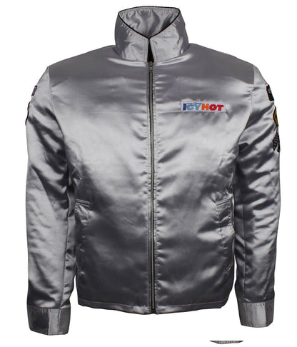 Men Silver Satin Ricky Bobby Icy Hot Racing Jacket