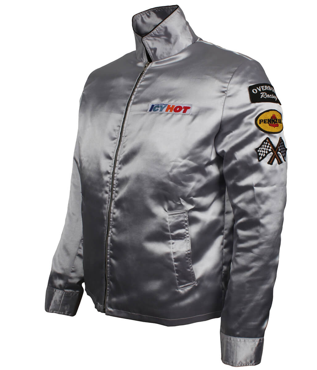 Men Silver Satin Ricky Bobby Icy Hot Racing Jacket