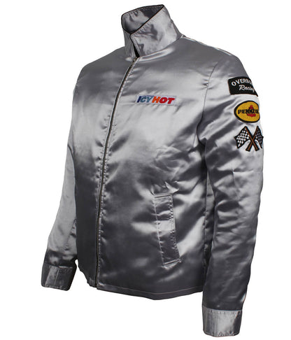 Men Silver Satin Ricky Bobby Icy Hot Racing Jacket