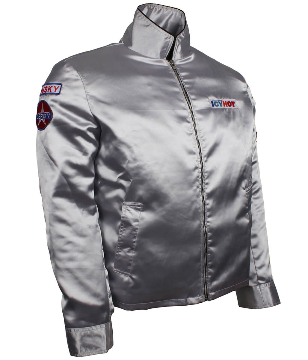 Men Silver Satin Ricky Bobby Icy Hot Racing Jacket