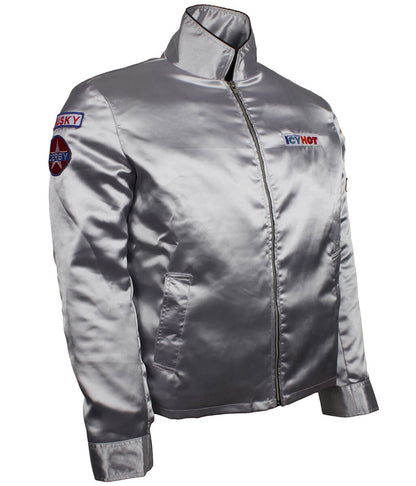 Men Silver Satin Ricky Bobby Icy Hot Racing Jacket