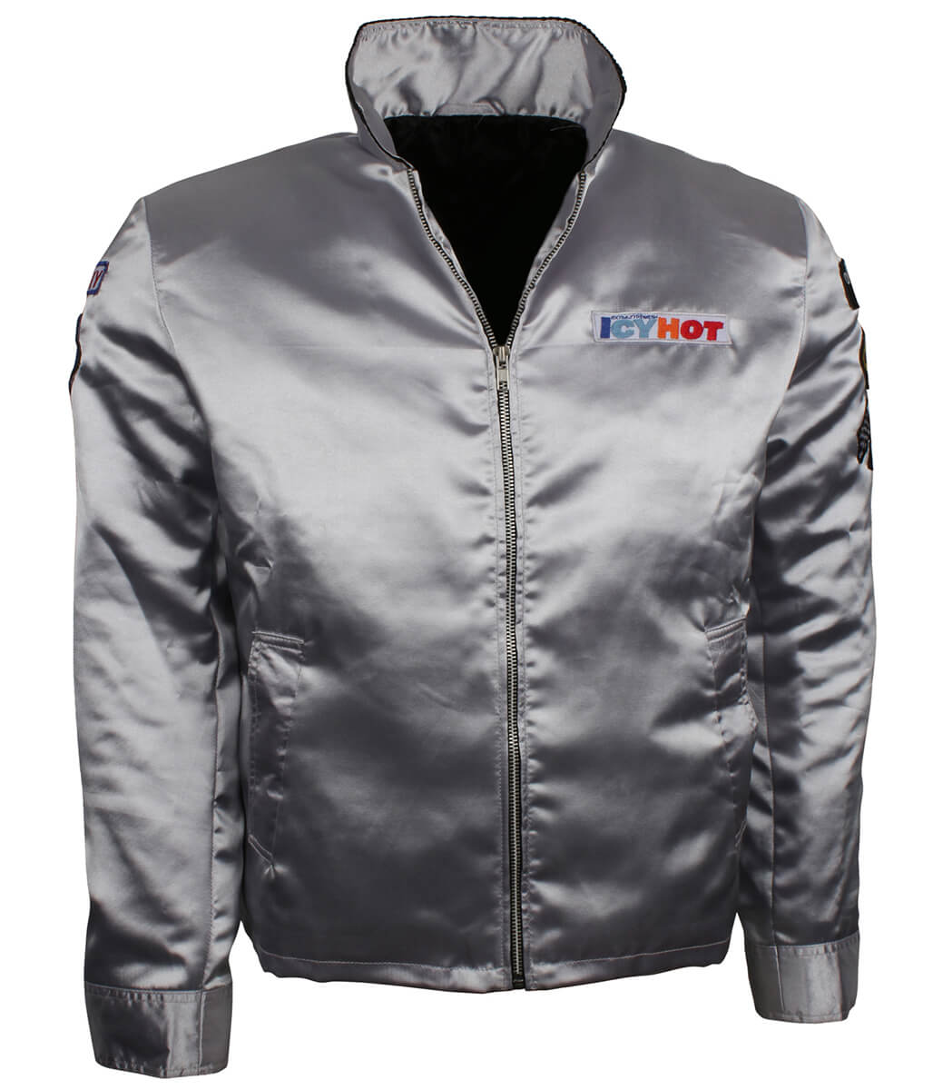 Men Silver Satin Ricky Bobby Icy Hot Racing Jacket