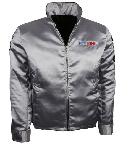 Men Silver Satin Ricky Bobby Icy Hot Racing Jacket