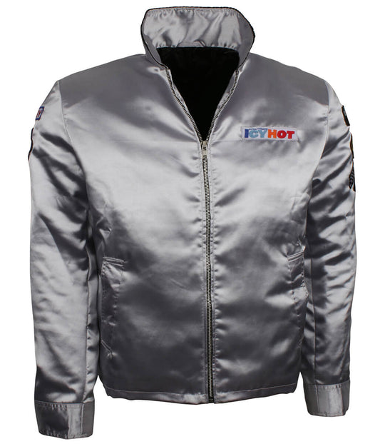 Men Silver Satin Ricky Bobby Icy Hot Racing Jacket