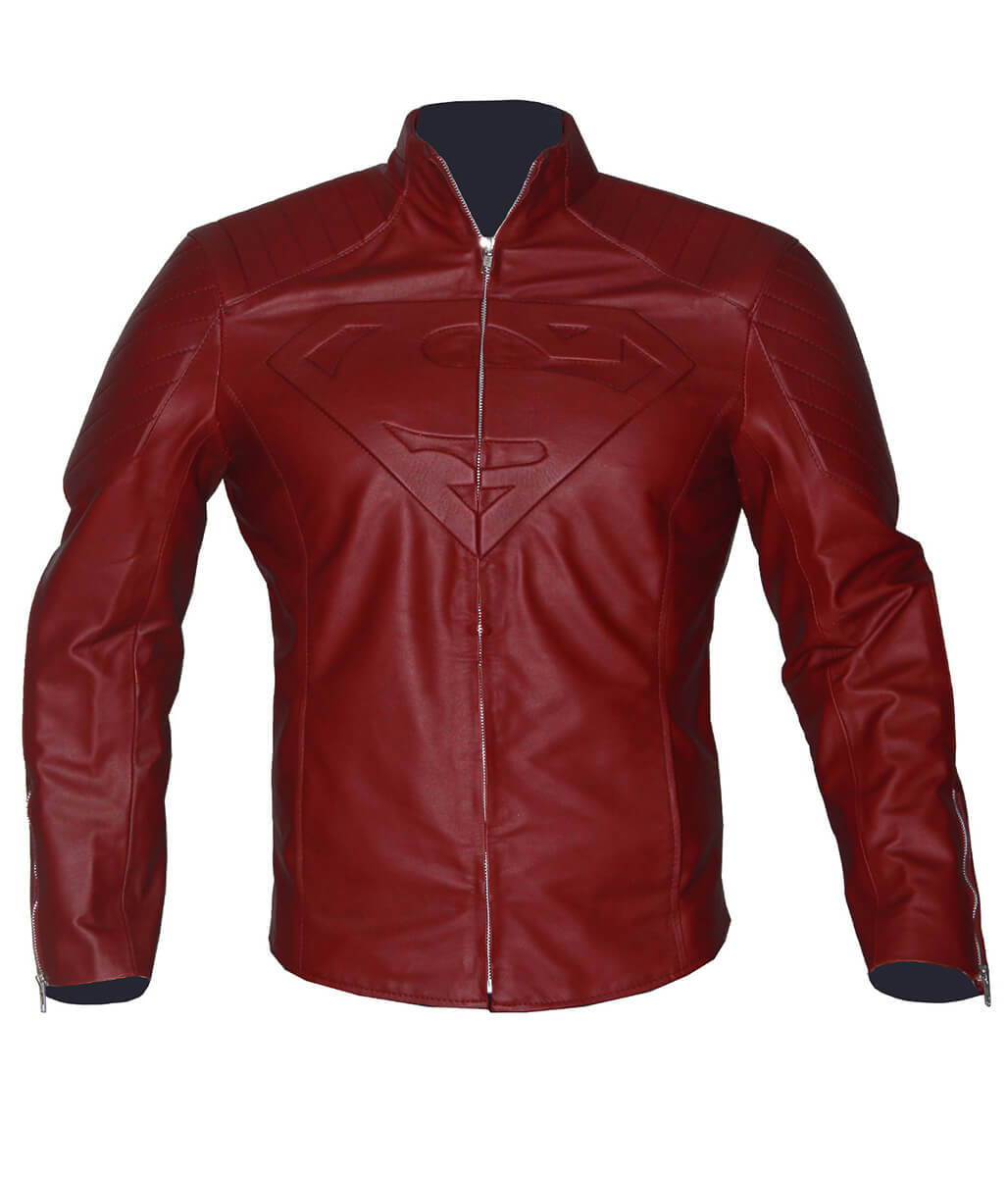 Men Smallville Clark Kent Red Leather Cosplay Jacket