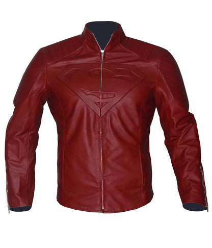 Men Smallville Clark Kent Red Leather Cosplay Jacket