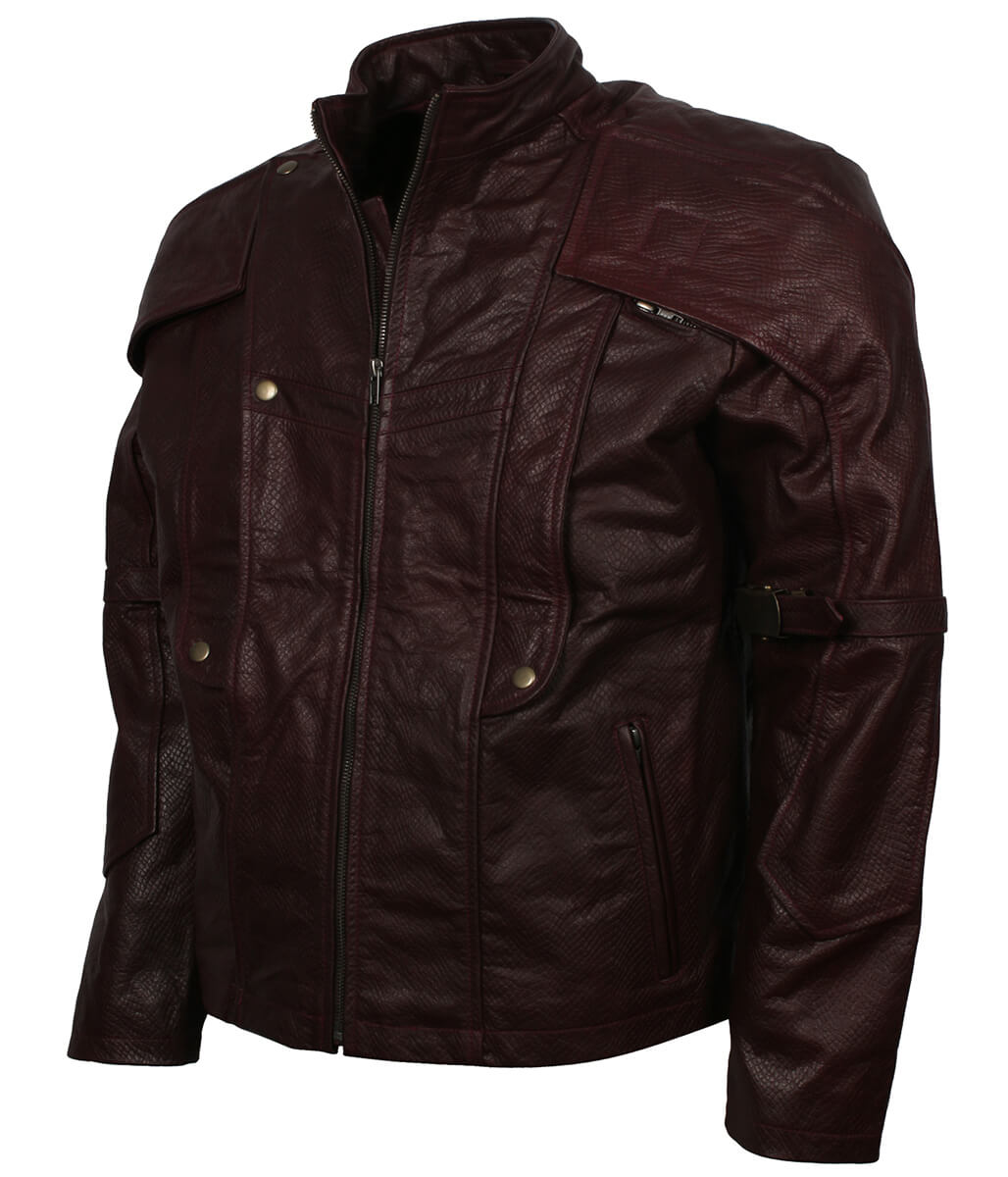 Men Star Lord Guardians Vol. 2 Maroon Leather Jacket