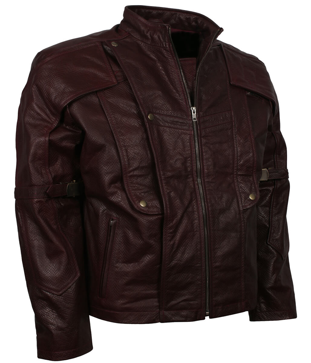 Men Star Lord Guardians Vol. 2 Maroon Leather Jacket