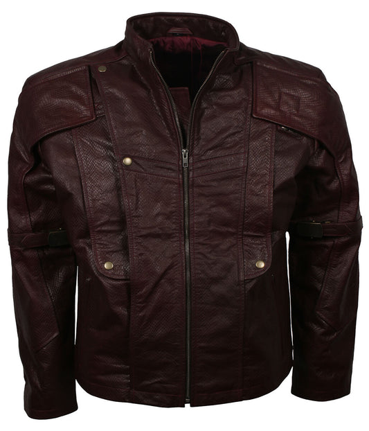 Men Star Lord Guardians Vol. 2 Maroon Leather Jacket