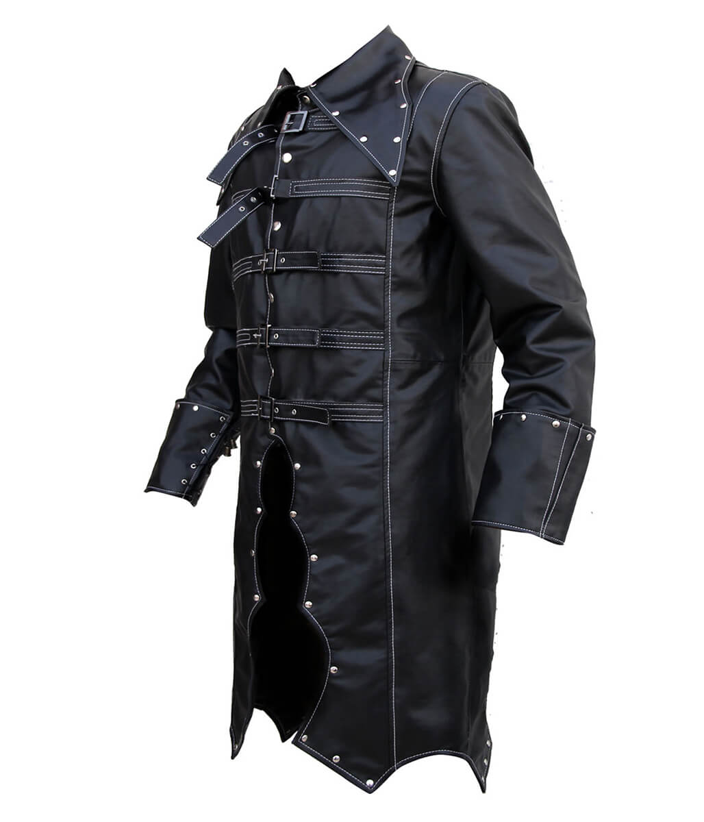 Men Steampunk Gothic Studded Black Trench Coat