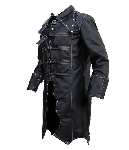 Men Steampunk Gothic Studded Black Trench Coat