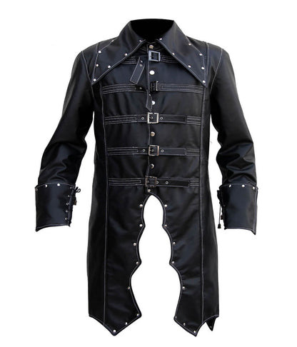 Men Steampunk Gothic Studded Black Trench Coat