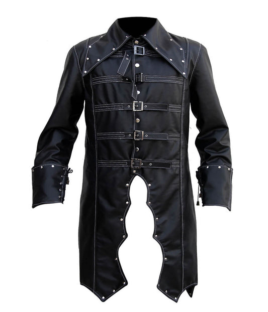 Men Steampunk Gothic Studded Black Trench Coat