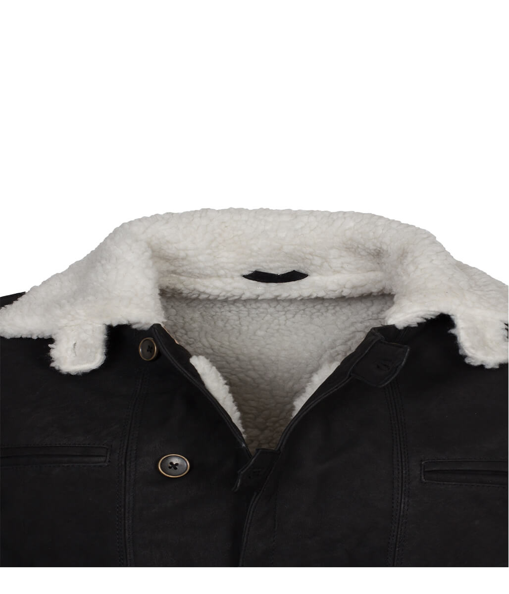 Men The Dark Knight Rises Bane Black Shearling Real Leather Coat