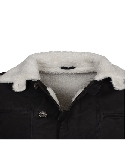 Men The Dark Knight Rises Bane Black Shearling Real Leather Coat