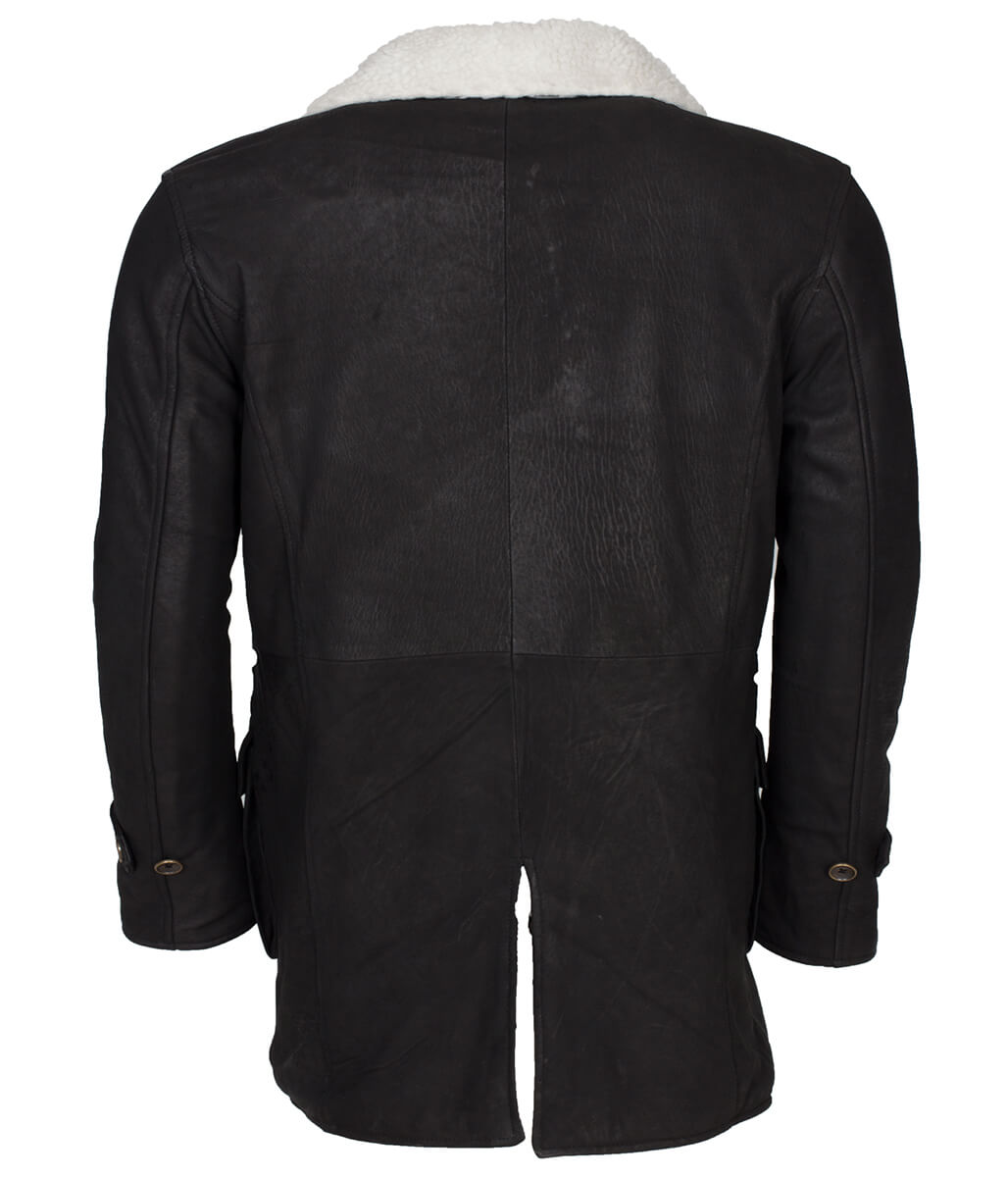 Men The Dark Knight Rises Bane Black Shearling Real Leather Coat