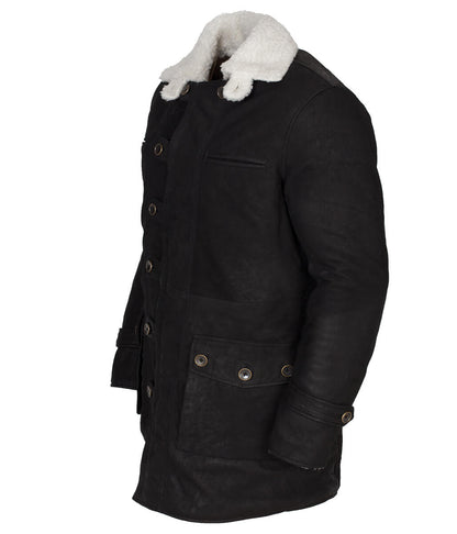 Men The Dark Knight Rises Bane Black Shearling Real Leather Coat