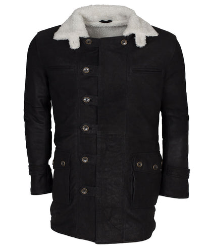 Men The Dark Knight Rises Bane Black Shearling Real Leather Coat