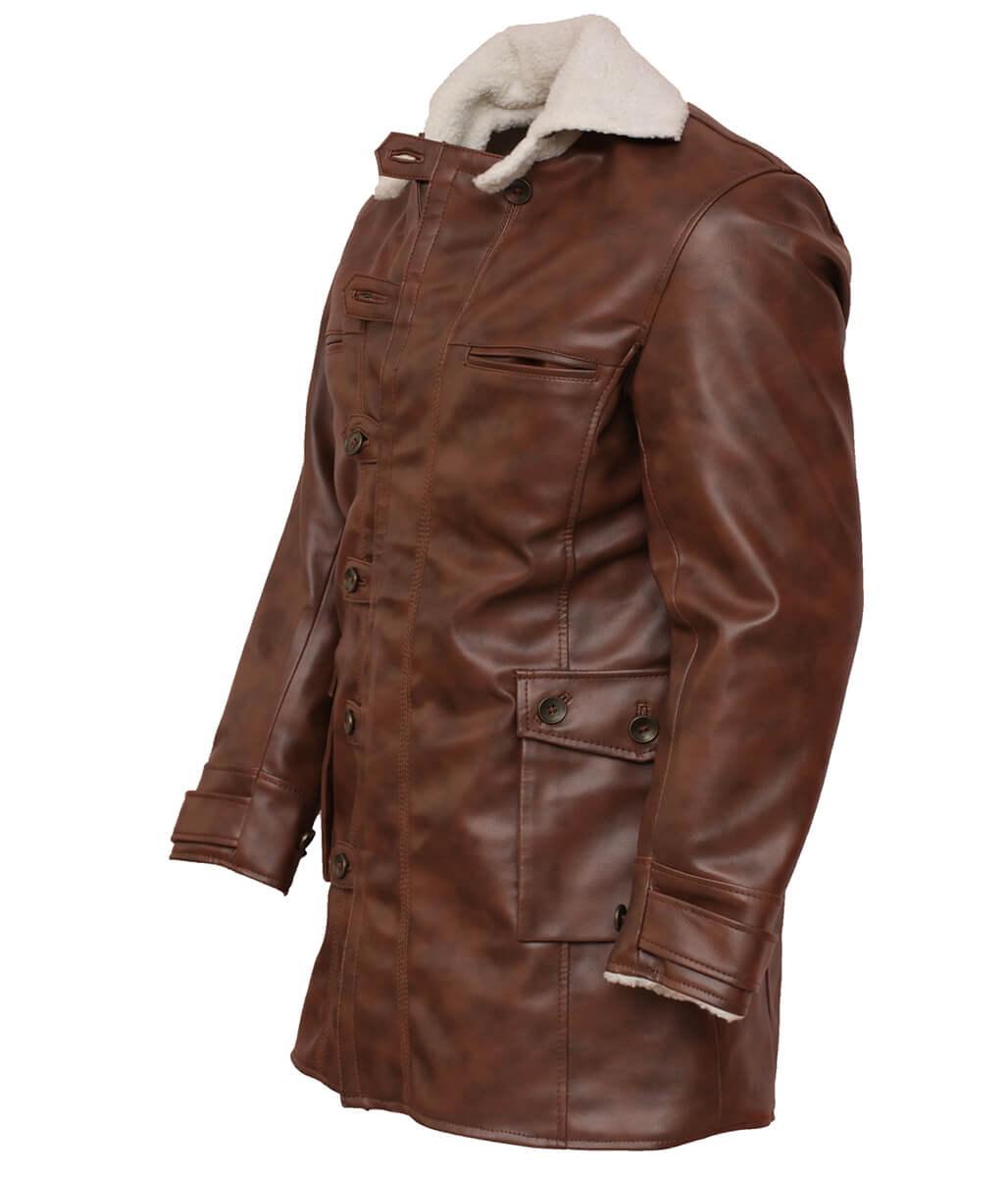 Men The Dark Knight Rises Bane Brown Shearling Real Leather Coat