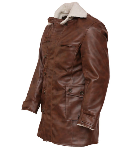 Men The Dark Knight Rises Bane Brown Shearling Real Leather Coat