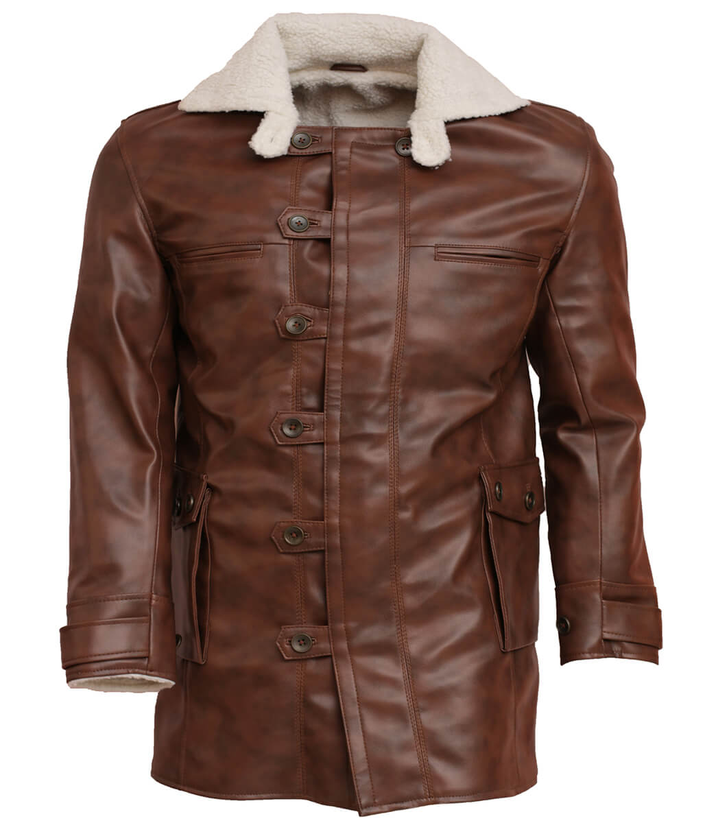 Men The Dark Knight Rises Bane Brown Shearling Real Leather Coat