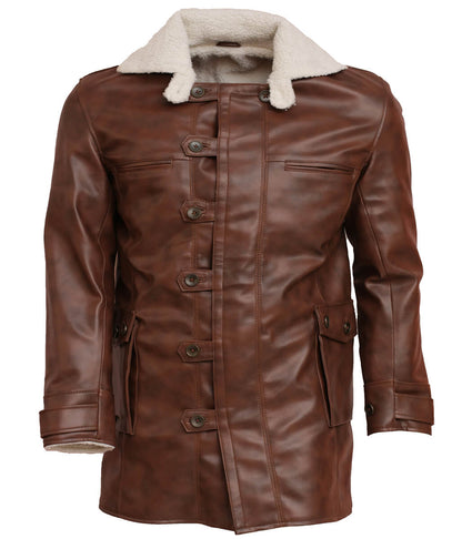 Men The Dark Knight Rises Bane Brown Shearling Real Leather Coat
