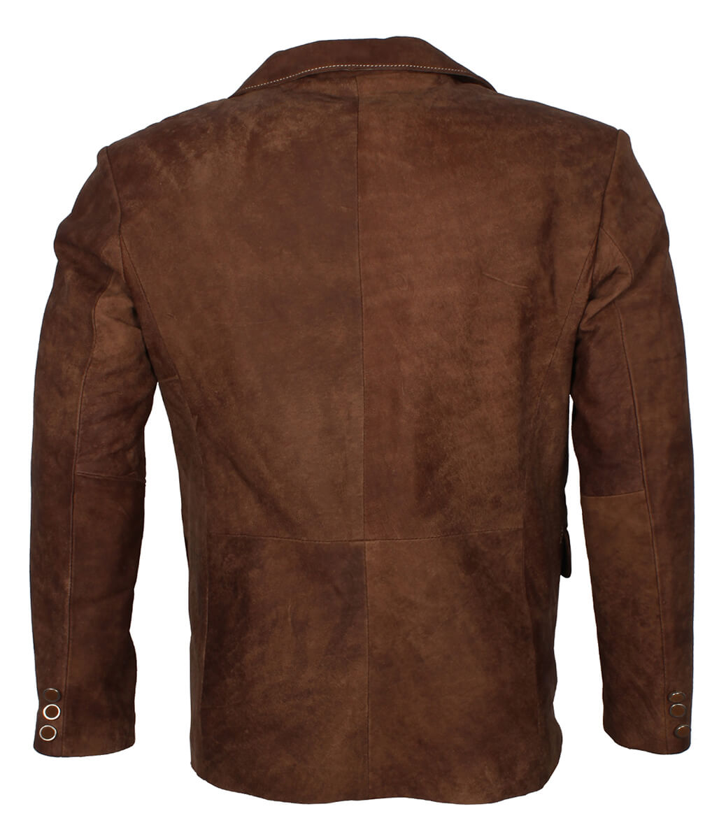 Men Two Button Casual Suede Leather Blazer Brown