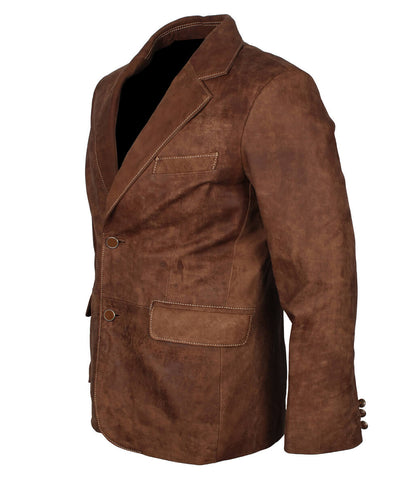 Men Two Button Casual Suede Leather Blazer Brown