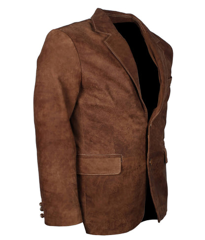 Men Two Button Casual Suede Leather Blazer Brown