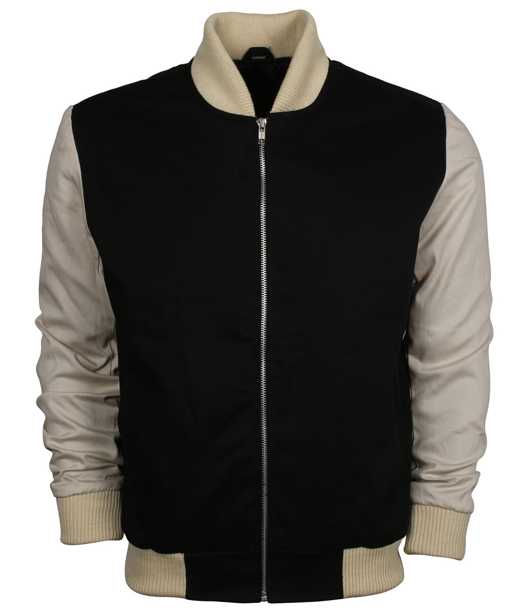 Men Two-Tone Contrast Sleeve Letterman Varsity Bomber Jacket