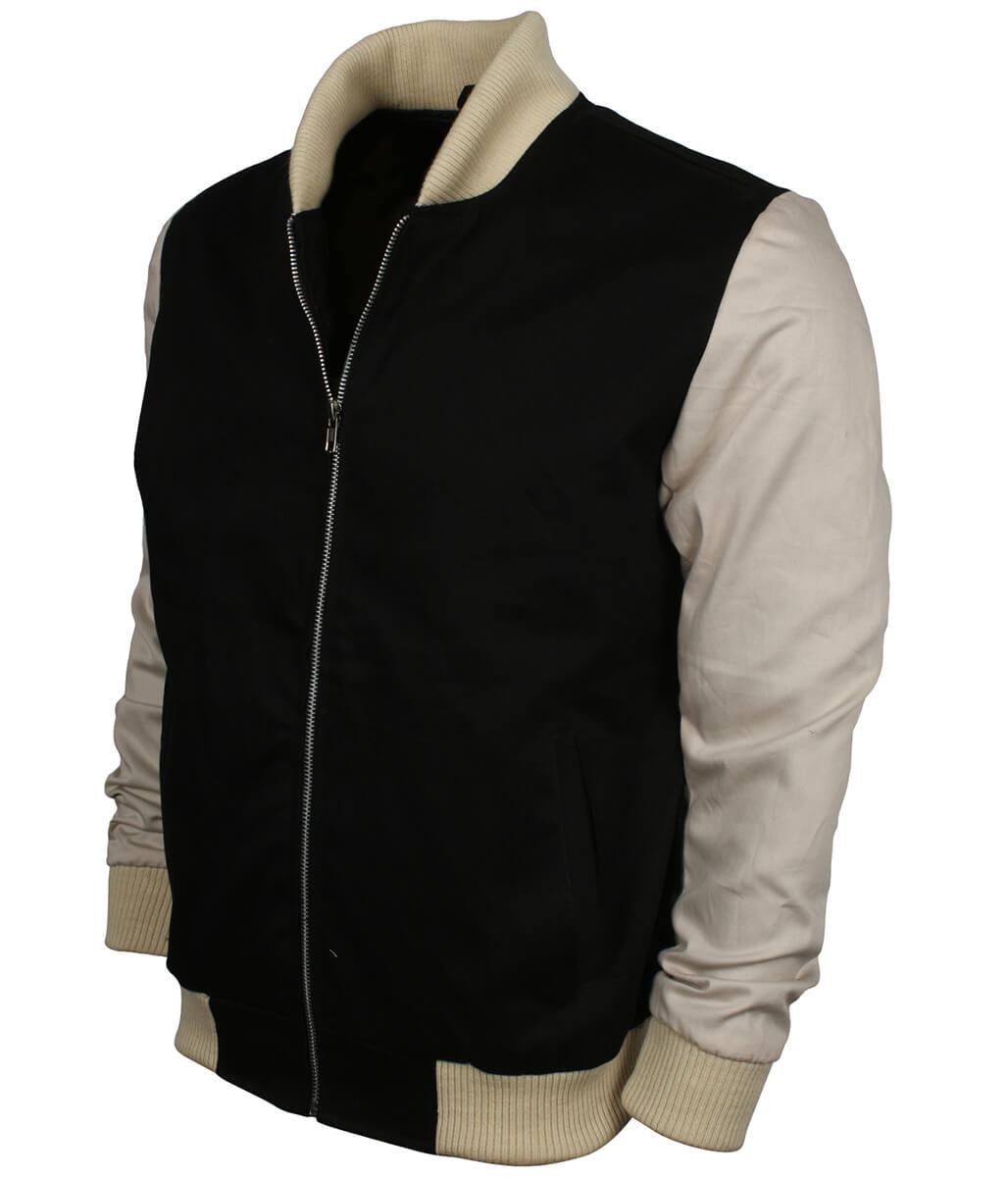 Men Two-Tone Contrast Sleeve Letterman Varsity Bomber Jacket