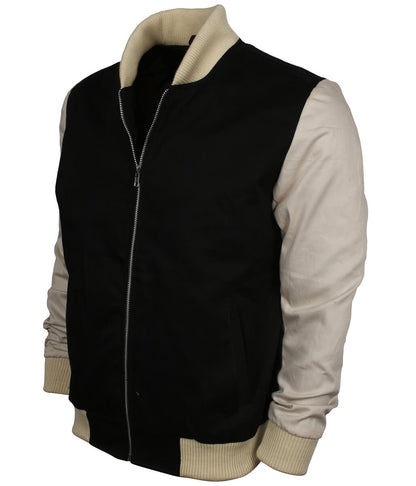 Men Two-Tone Contrast Sleeve Letterman Varsity Bomber Jacket