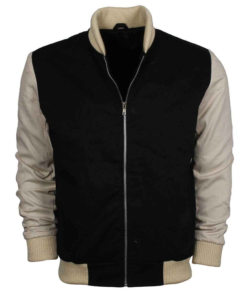 Men Two-Tone Contrast Sleeve Letterman Varsity Bomber Jacket
