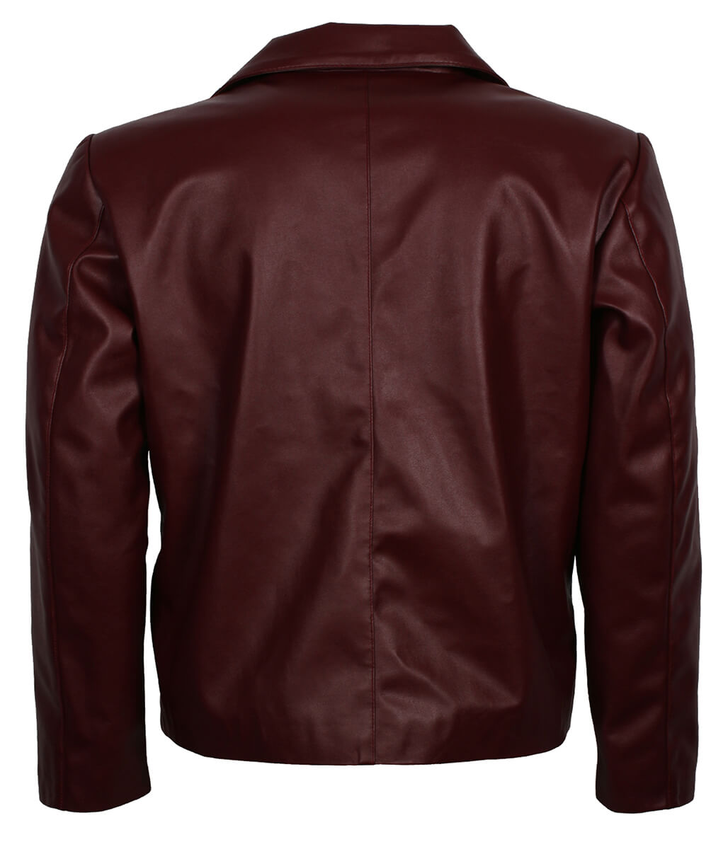 Men Vintage 90 Pop Culture Maroon Leather Blazer Jacket