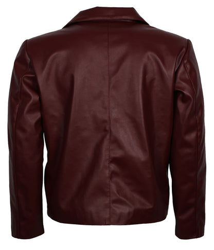 Men Vintage 90 Pop Culture Maroon Leather Blazer Jacket