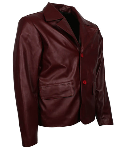 Men Vintage 90 Pop Culture Maroon Leather Blazer Jacket
