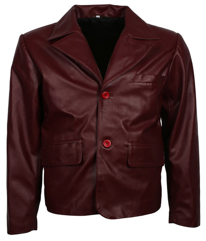 Men Vintage 90 Pop Culture Maroon Leather Blazer Jacket
